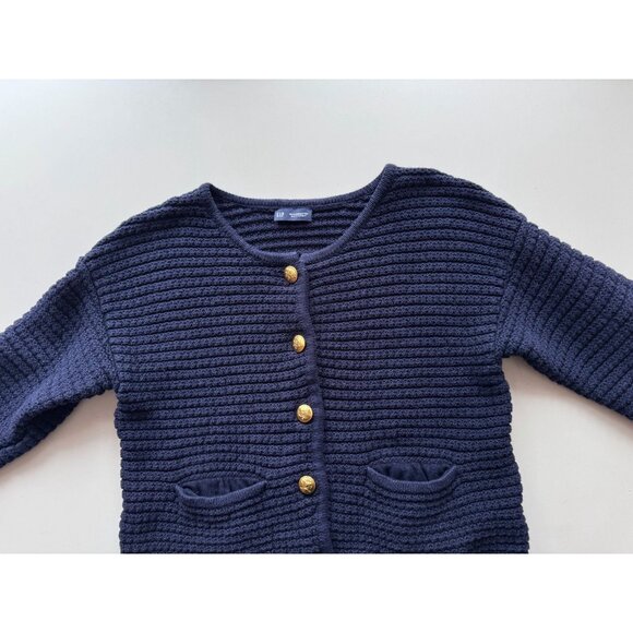 GAP Navy Blue Cotton Textured Knit Gold Button Cardigan Sweater Jacket, Size M - Picture 7 of 15